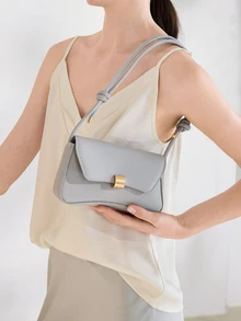 Clariva Moda Sólido Color Retro Simple Bolso De Hombro Para Mujer - Gris - Ver 4