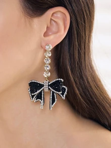 Clariva 1 Pair Rhinestone Butterfly Pendant Earrings, Suitable For Daily Wear - Black - View 1