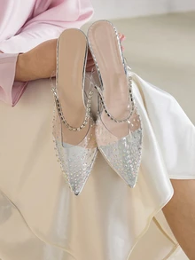 Clariva 秋冬新款女士百搭舒适粗跟高跟鞋，时尚百搭，可搭配黑色连衣裙、性感穆勒鞋、派对鞋。 - 銀色 - 查看 2