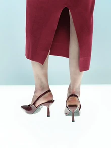 Rollcall Women's Pointed Toe Kitten Heel Slip-On Sandals - Burgundy - View 3