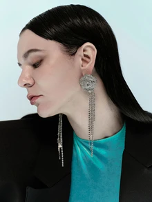 Rollcall 1 Pair Crystal Flower Tassel Earrings, Suitable For Daily Wear - Rhinestone Flower Tassel Earrings - View 5