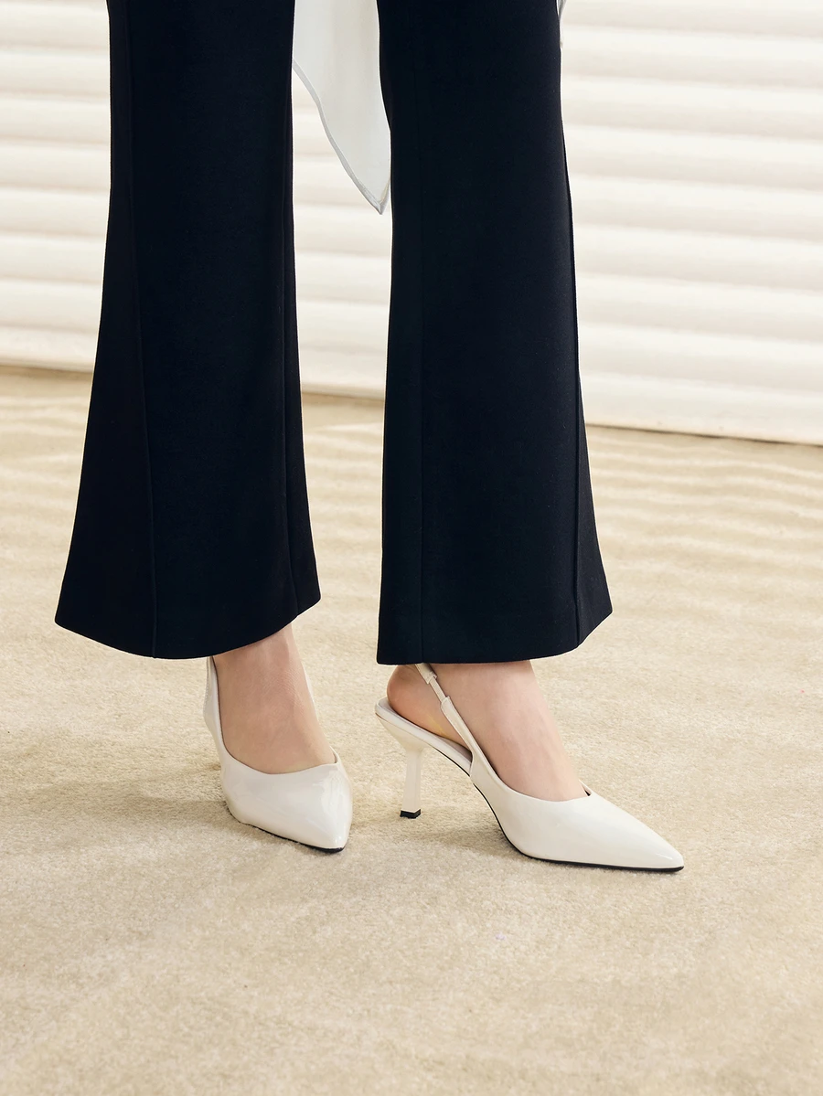 Clariva Tacones de punta fina con tacón estrecho para mujeres, sandalias mule sin talón elásticas - Albaricoque - Ver 1