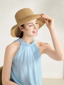 Clariva Retro French Style Black Viral Wide Brim Sun Hat, Women Summer Beach Hat UV Protection Elegant Casual Bohemian Vintage Chic Polyester Hat - Sun Protection - View 2