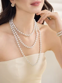 Clariva Faux Pearl Beaded Necklace - Beige - View 4