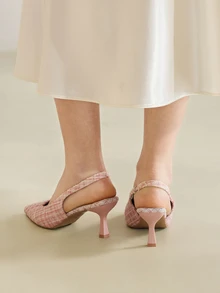 Clariva Women's Pointed Toe Kitten Heel Slip-On Sandals - Pink - View 5