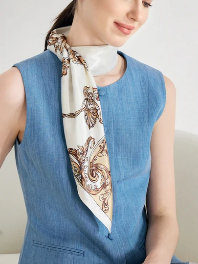 Clariva 1入貝色復古印花女士絲巾，柔軟優雅的頭巾，全季節適用，多功能大方巾90x90cm，是裝飾您的外觀的完美禮物，頭巾，髮箍，頭帶等理想選擇。