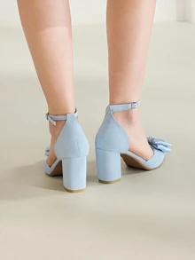 Clariva Tacones altos de mujer con hebilla de gamuza negra con lazo de moda, elegantes, para fiestas, Otoño/Invierno 2025 - Celeste - Ver 5