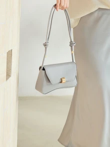 Clariva Moda Sólido Color Retro Simple Bolso De Hombro Para Mujer - Gris - Ver 2