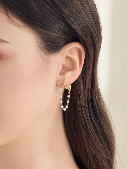 Clariva 1 Pair Delicate Women Earrings With Random Pearl, Shell & Star Design,Unique Earrings Suitable For Party, Gifts, Everyday Wear