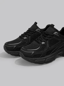 DareSee 2024春夏新款软皮厚底运动鞋，女士透气网面跑步鞋，休闲运动鞋 - 黑色 - 查看 5