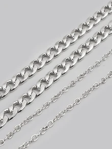 DareSee 2pcs Key Lock Necklace Set, Hiphop Style Alloy Silver Couple Necklaces, Suitable For Dating Gift - Silver - View 5