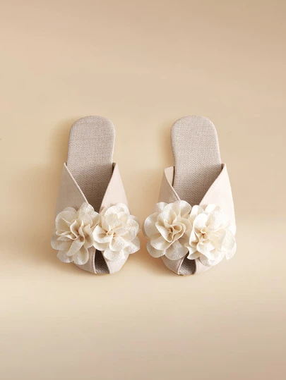 Glizzene 1双女学生返校季3D山茶花凉鞋，户外时尚拖鞋，圆头甜美平底套脚凉鞋，适合婚礼、工作、学校、宿舍、度假、旅行、海滩婚礼等场合。