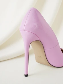 Clariva Tacones de aguja con material brillante tipo espejo para mujer, nuevos diseños 2025 de tacones altos color rosa, elegantes, bombas para mujer, elegantes, tacones puntiagudos - Rosa - Ver 2