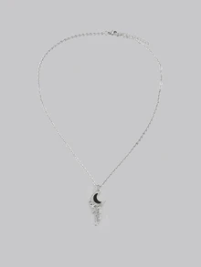 DareSee Gothic Style Bat Necklace, Silver-Plated Framed Witch's Crystal Necklace - Silver - View 1