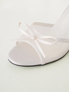 Clariva Giày cao gót hở mũi lưới thoáng khí cho nữ, dép lê đế mỏng thắt nơ thanh lịch, hàng mới về mùa hè đa năng - Màu be - Xem 3