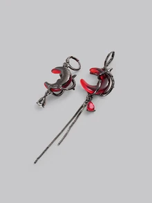 DareSee 1pc/2pcs Dark Gothic Style Red Blood Moon Rose Earrings - Multicolor - View 3