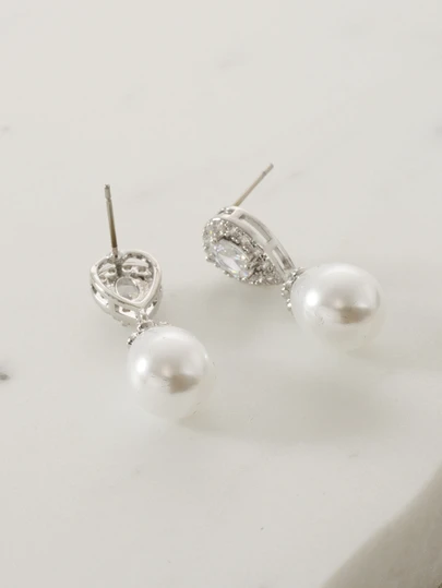 Clariva 1 对优雅的方晶锆石和珍珠泪珠耳环，女士奢华珠宝耳环