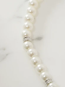 Clariva 手工串珠玻璃珍珠配水钻项链耳环套装 - 1 条项链和 1 对耳环，婚礼新娘首饰 - 銀色 - 查看 5