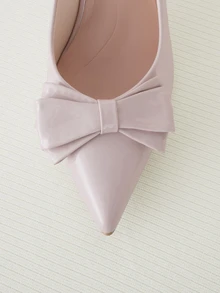 Clariva French Classical Elegant Elegant Strap Bowknot Sandals, Fashionable Spring/Summer Pointed Toe High Heel Slip-On Sandals, Versatile For Commute And Matching Dresses - Apricot - View 4