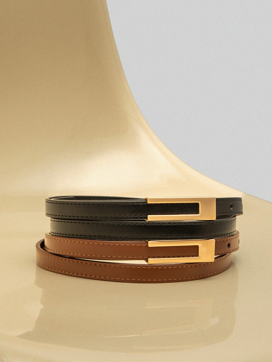 NobleVue 1 Pc Women's Simple And Fashionable High-Grade Alloy Material Belt, Solid Color Elegant Belt Accessories Suitable For Youth, Middle-Aged Women To Wear, Enhance Femininity, U-Shaped Hand-Buckled Thin Belt, Match With Classic Pants/Skirt Belt, Suitable For Summer Daily Office Wear, School, Suitable For Daily Wear, Fashion, Teenagers, Outdoor, Vacation, Sports, Travel, Street, Clothing Matching, School Season, Halloween - Multicolor - View 1