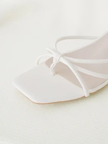 Clariva Women's High Heel Sandals, Square Heel Chunky Heel Glass Heel Fashion Slippers, White Sandals With Ankle Strap, Flip Flops With Toe Ring And Ankle Strap,Kitten Heels - White - View 3