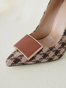 Clariva 秋冬性感千鸟格亚麻女式高跟鞋（面料图案位置随机），优雅 - 彩色 - 查看 2