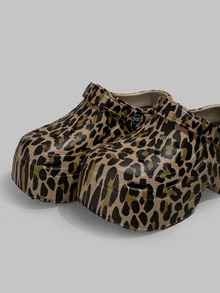 DareSee 厚底两用拖鞋，2025夏季时尚EVA凉鞋，沙滩鞋，防滑，露趾，豹纹 - 棕色 - 查看 5