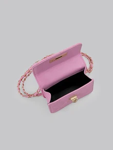 DareSee Mini Square Bag New Women Handbag, Rhombus Quilted High-Quality Shoulder Bag, Woven Chain Cover Flap Small Crossbody Lipstick Bag, Cute Accessories Bag , Pink - Pink - View 6