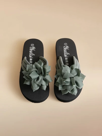 Glizzene 女士时尚舒适轻便人字拖，花朵装饰，休闲沙滩/家居拖鞋，婚礼鞋