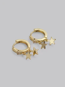 DareSee 1 Pair Recommended "Unique" Copper Micro-Inlaid Star Earrings/New European And American Style Copper Micro-Inlaid Cubic Zirconia Double Shooting Star Gorgeous Earrings. All Season, Suitable For Ladies' Academic/Business/Holiday/Party/Daily Wear (2025 Yiwu Jewelry Recommended Exclusive) Music Fest - Yellow Gold - View 3