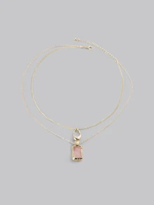 DareSee Geo Pendant Layered Necklace - Pink - View 1