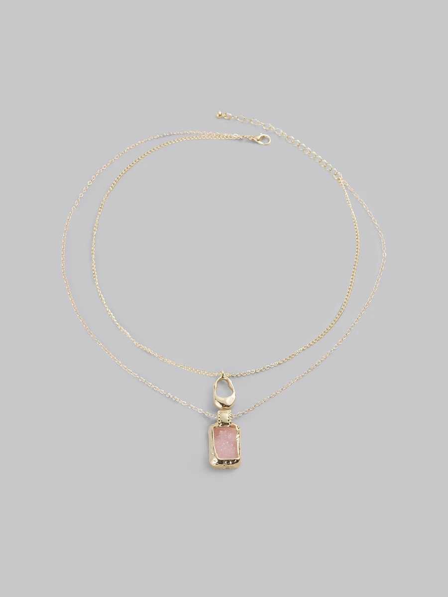 DareSee Geo Pendant Layered Necklace - Pink - View 1
