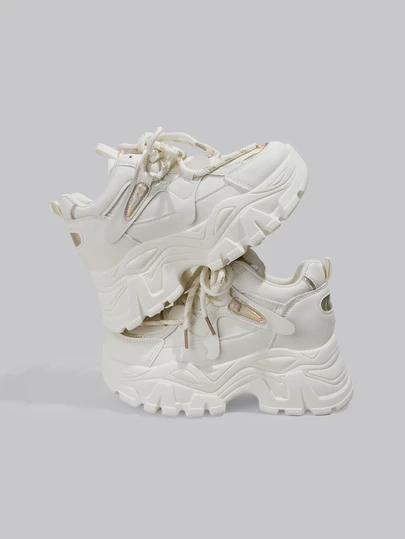 DareSee Women White Platform Sneakers, Comfortable Casual Hidden Wedge Heels