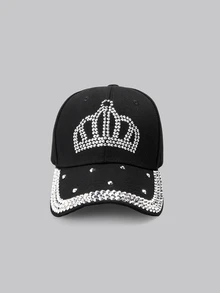 DareSee 女士手工鑲嵌鑽石皇冠球帽,派對必備 - 黑色 - 查看 1