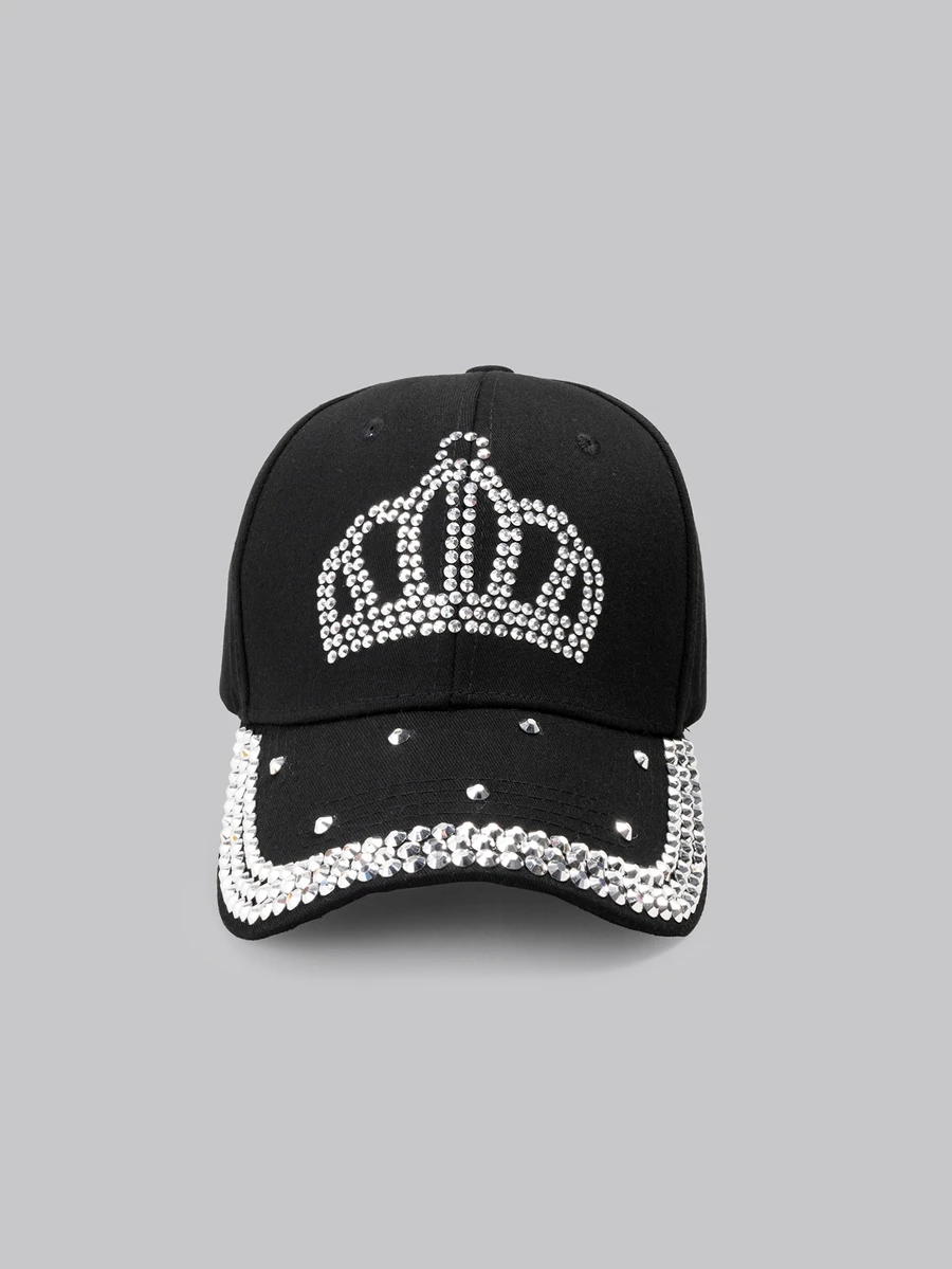 DareSee 女士手工鑲嵌鑽石皇冠球帽,派對必備 - 黑色 - 查看 1