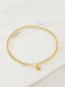 Clariva 1pc Fashion Stainless Steel Heart Initial Pendant Toggle Clasp Chain Necklace Women For Party - Yellow Gold - View 1