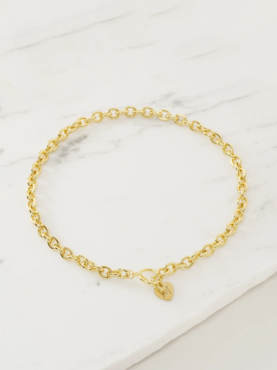 Clariva 1pc Fashion Stainless Steel Heart Initial Pendant Toggle Clasp Chain Necklace Women For Party - Yellow Gold - View 1