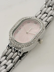 Clariva 1 件女士椭圆形表盘双色不锈钢表带经典商务石英表带钻石，适合日常使用 - 銀色 - 查看 5