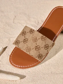 Tropiscape Women's Flower Pattern Slide Sandals, Casual Open Toe Summer Shoes, Lightweight Slide Sandals - Brown - View 2