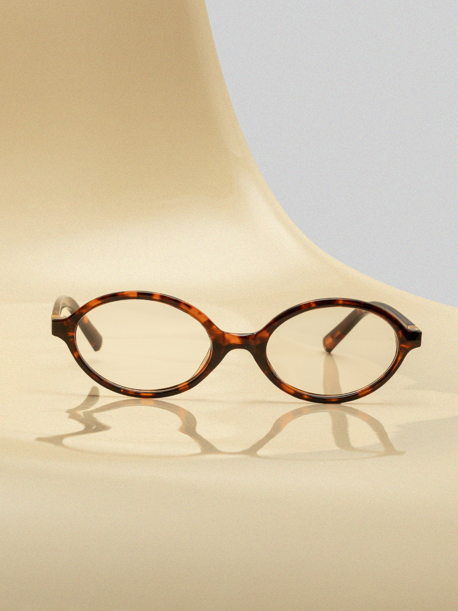 NobleVue 1 Stück Damen ovaler Rahmen Perönlichkeits-Streetstyle konkave Form klare Gläser Sommer Studienausstattung Brillenzubehör für Damen - Leopardenmuster - Übersicht 1