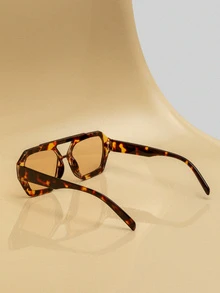 1 副女士豹纹多边形 PC 镜框复古双桥时尚休闲风格眼镜 - 彩色 - 查看 5