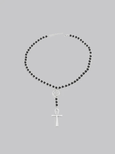 DareSee 1pc Cross & Star Hollow Out Pendant Necklace, Multicolor Resin Metallic Material, Gothic Style Suitable For Men & Women, Party & Daily Wear