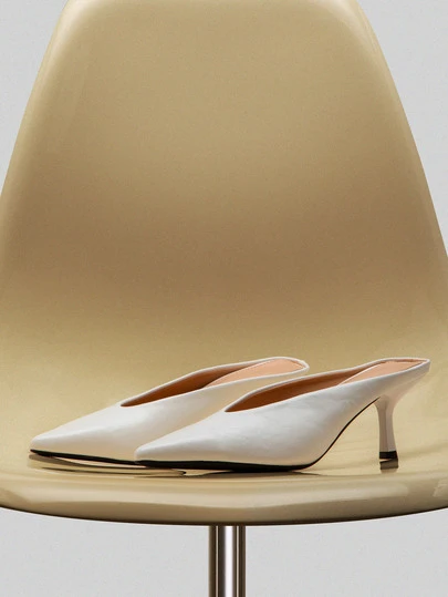 NobleVue Fall/Winter Women V-Shaped Pointed Toe Slip-On Mules & High Heels, Fashionable High Heels, White High Heels, White Suit High Heels, White Sandals, Women High Heel Sandals, White Wedding Shoes, Sexy Party Shoes, Summer Footwear, Elegant