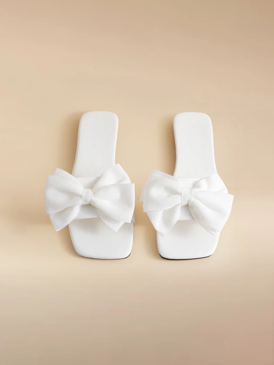 Glizzene Women's Fashion Flat Square Toe Slip-On Sandals, Versatile Ladies Summer Beach Slides Non-Slip Wedding Wedding - White - View 1