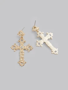 DareSee 1pair -Color Cross Shaped Zinc Alloy Earrings With Rhinestone Detail For Women, Party Gift Music Fest Halloween - Yellow Gold - View 5