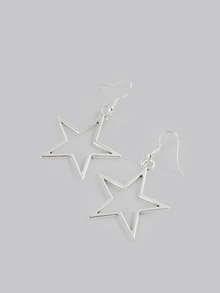 DareSee Pendientes de estrella hueca de colores simples y de moda para hombres y mujeres, pendientes con forma de estrella grande para festivales de música y regreso a la escuela - Plateado - Ver 4