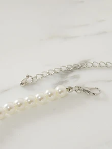 Clariva 手工串珠玻璃珍珠配水钻项链耳环套装 - 1 条项链和 1 对耳环，婚礼新娘首饰 - 銀色 - 查看 3