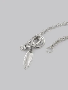 DareSee 1pc Leaf Crystal Buckle Necklace, Fashionable Silver-Tone Alloy Pendant Necklace, Daily Wear & Birthday Gift For Women - Silver - View 5