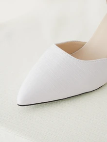 Clariva 秋冬女士仿珍珠蝴蝶结优雅尖头高跟婚鞋，优雅 - 白色 - 查看 2