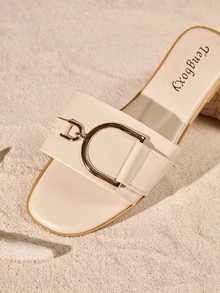 Tropiscape Women's Fashion Flat Sandals, Casual Flat Sandals With Buckle, Summer Footwear - Beige - View 4